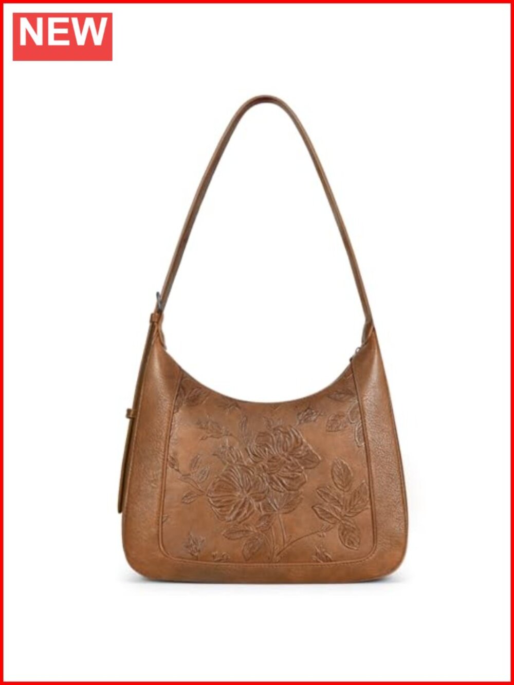 Crescent Shoulder Bag Vegan Leather Floral Embossed Women Purse Travel